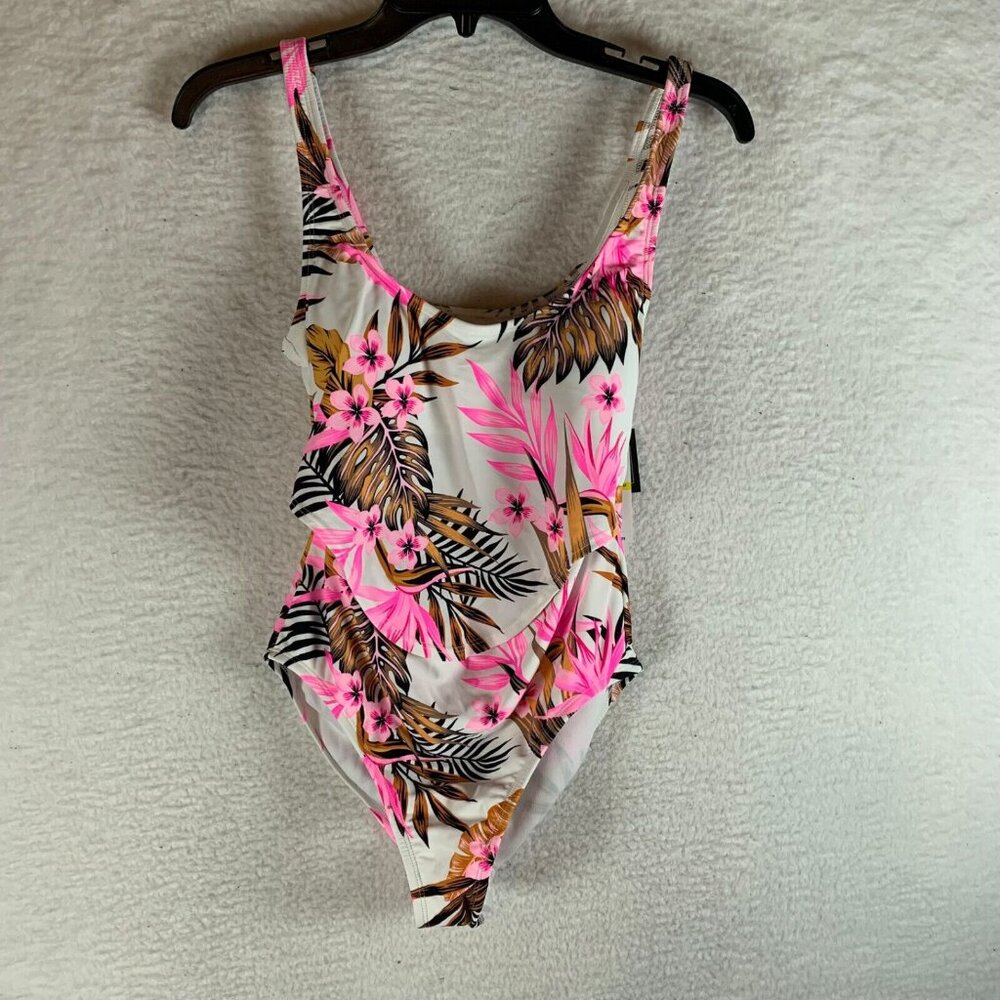 Salt + Cove White Tropical Cutout Knot Front One Piece Swimsuit Size M NWT 9959